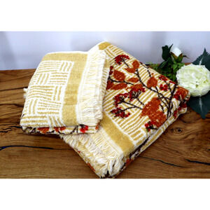 Vintage St. Mary's Bath & Hand Towel Set Gold Brown Red Fringe Retro Made In USA